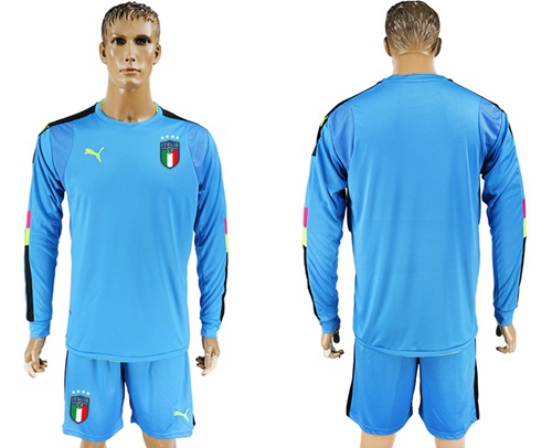 Italy Blank Blue Long Sleeves Goalkeeper Soccer Country Jersey - Click Image to Close
